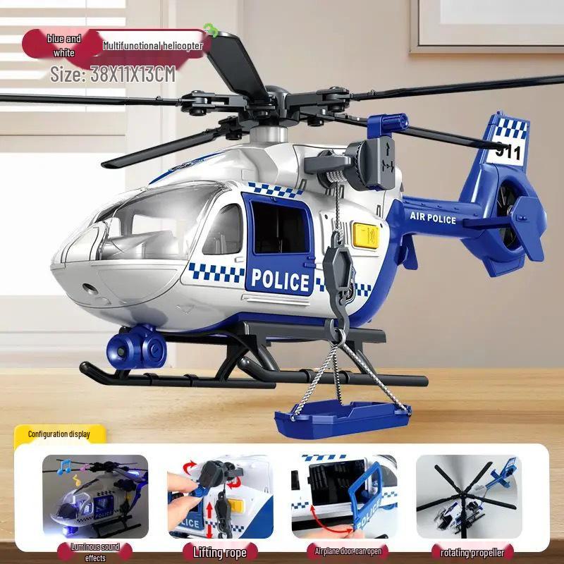 Children's Pull Back Police & Fire Rescue Helicopter Toy with Rotating Propeller - Simulation Model for Boys