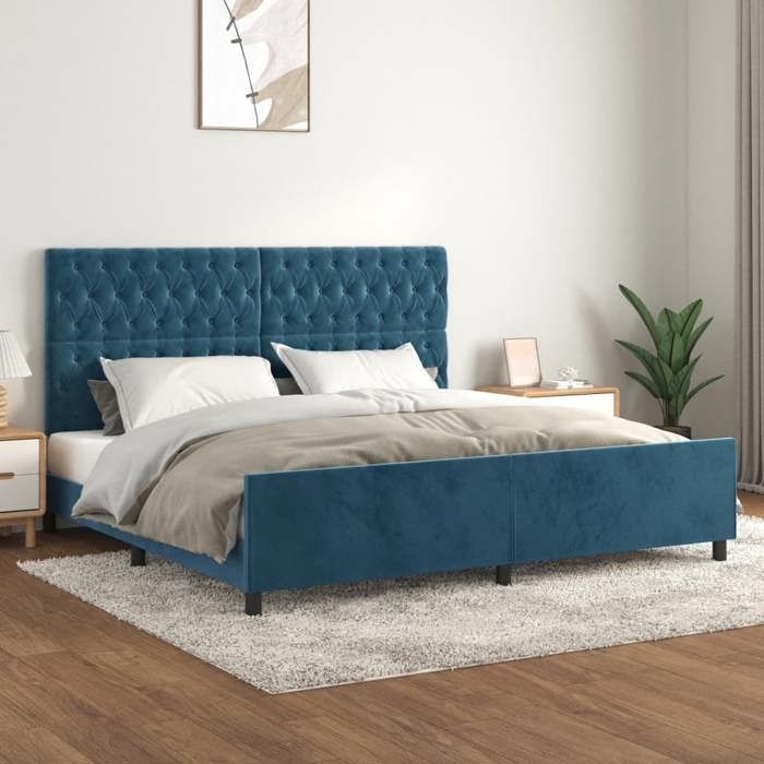 VidaXL Cadre de lit avec tête de lit Bleu foncé 200x200 cm Velours3125962