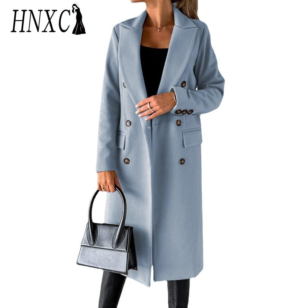HNXC Damen Vintage Casual Gitterdruck Herbst Winter Langarm Polokragen Jacken & Mäntel