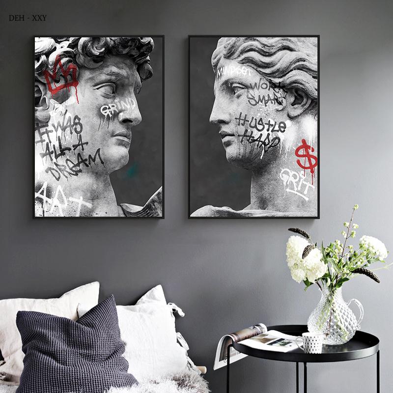 David Sculpture Canvas Painting Posters and Prints Black White Statue Wall Art Picture Street Artwork for Living Room Home Decor
