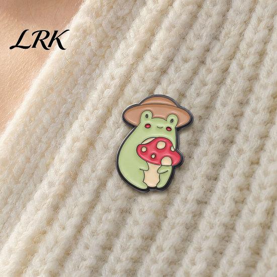 Enamel Safety Pin Brooch Pin, Frog Mushroom Design Lapel Glaze Bright Color Badge Soft Healing Style with Standard Versatile for Clothing Bags