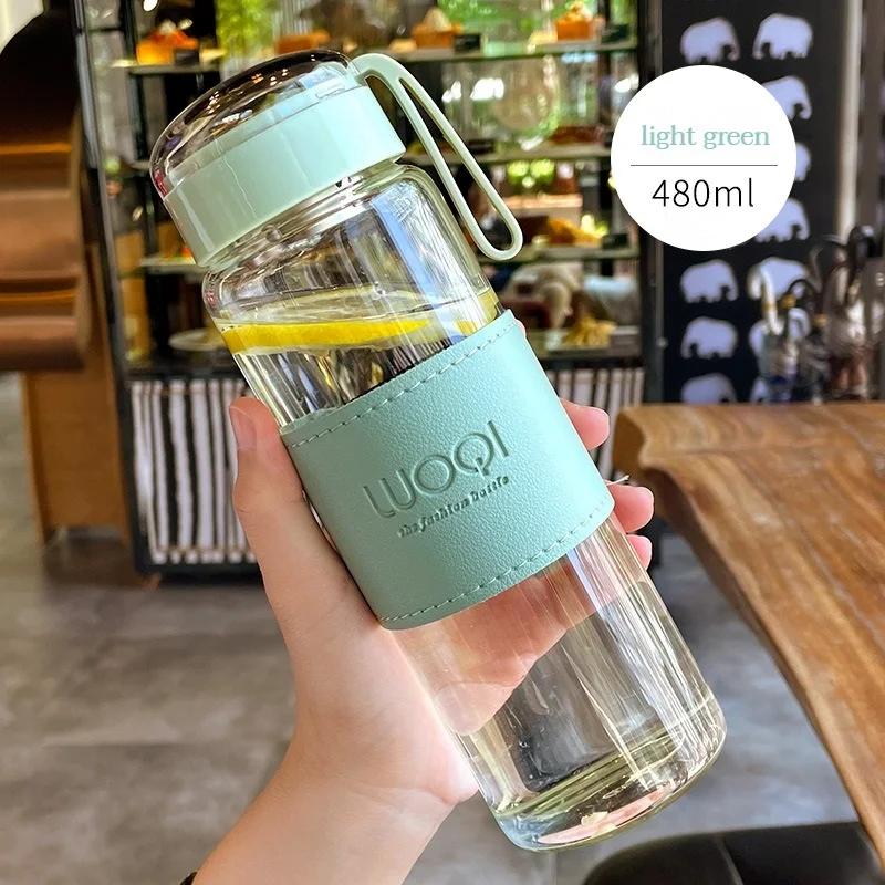 

340ML 480ML Portable Glass Bottle Cute Heat ResistantFor Drink Cold Water Juice Tea With Screw Lid Filter Net Easy To Carry 480ml светло-зеленый