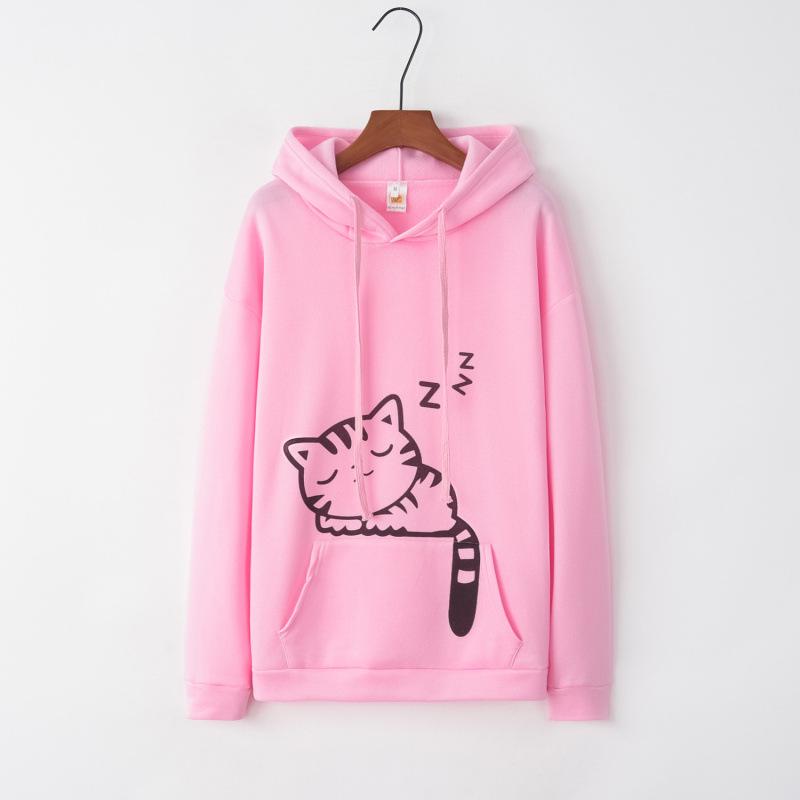 Women s Cat Print Fleece Hoodie - Spring/Autumn Collection XXL розовый