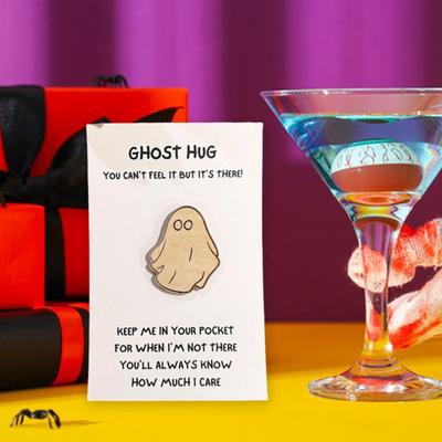 Ghost Pocket Hug Token Keepsake Gift Card Wooden Pocket Hug Token Ghost Pocket Hug Card Love Gift for Valentine's Day Birthday Celebration