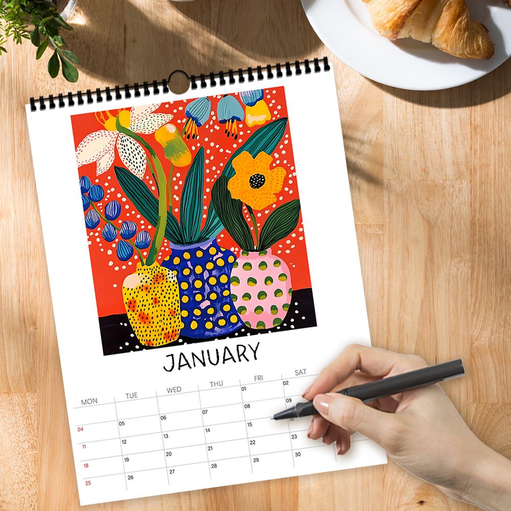 1pc 2026 Wall Calendar Artistic Abstract Floral Design, 12 Unique Illustrations, Perfect Gift for Birthdays Christmas New Year
