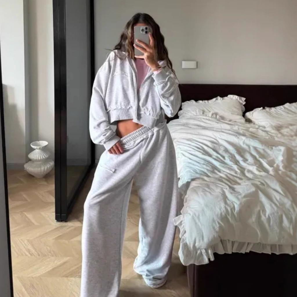 1116 Lässiger Anzug Damen Western Street Style Langarm Kapuzen-Cardigan Elastische Lange Hose Zweiteiliges Set