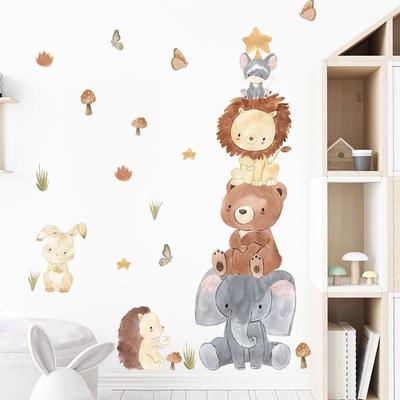 Cartoon Animals Wall Stickers for Children Kids Rooms Girls Boys Baby Room Decoration Wallpapper Elephant Bear Lion Wall Decals