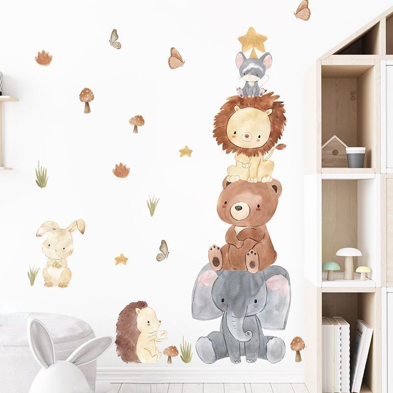 Tegneserie Dyr Veggklistremerker for Barn Barnerom Jenter Gutter Babyrom Dekorasjon Tapet Elefant Bjørn Løve Veggdekor
