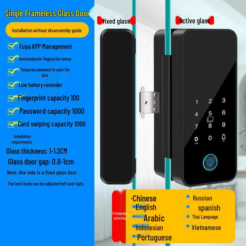 Fingerprint Glass Door Lock for Frameless/Framed Doors: Smart Electronic Lock with Password for Single/Double Doors in Offices.