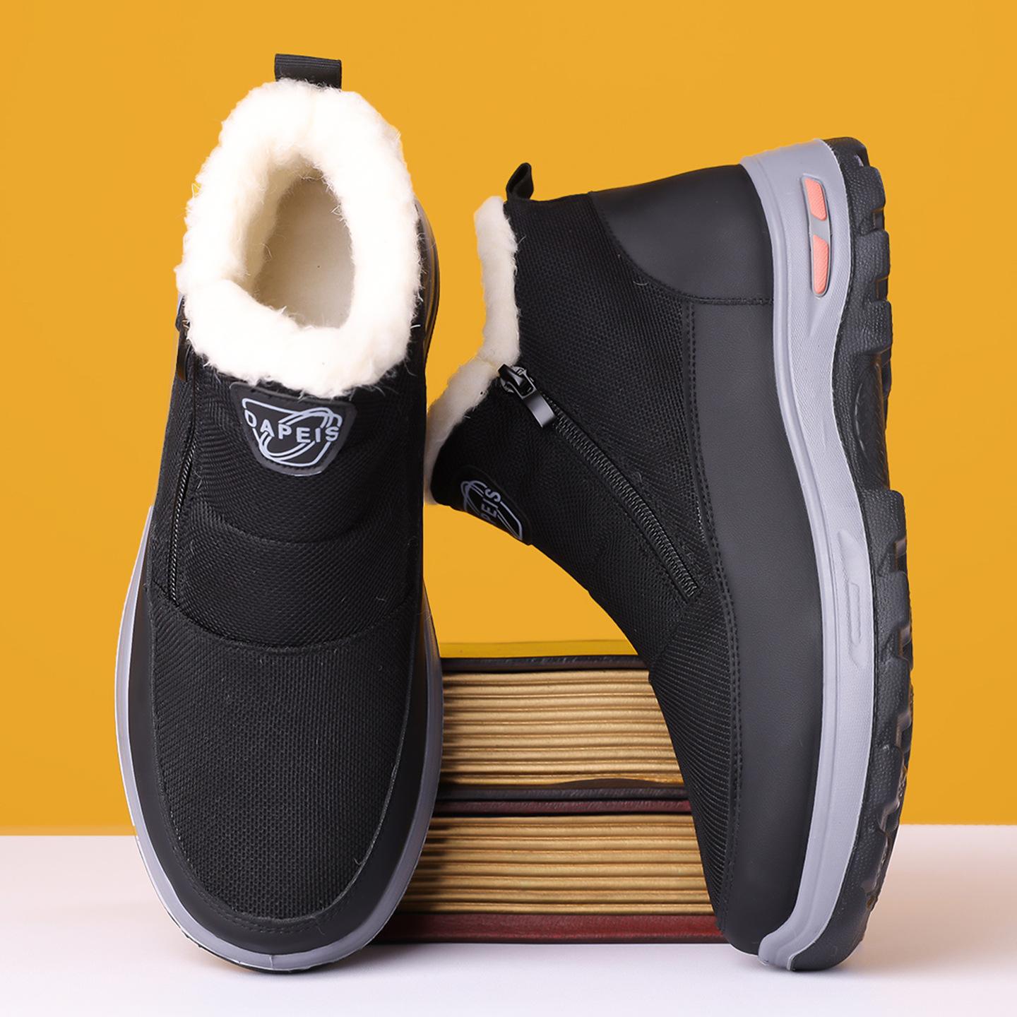 

Winter Men Boots Thicken Plush Warm Cotton Shoes Outdoor Non Slip Platform Snow Boots Winter Casual Cotton Shoes Men Ankle Boots 38 чёрный