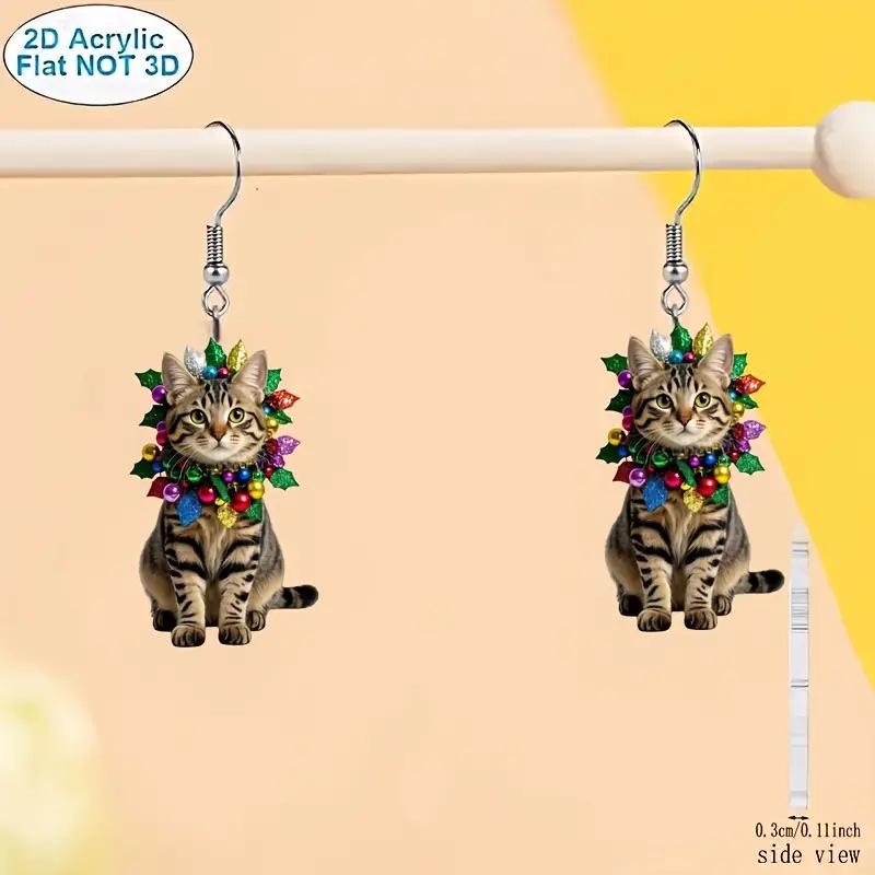 Cross-Border Cartoon Kitten Earrings - Cute Acrylic Cat Christmas Gift Jewelry