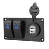 2-Gang Blue LED Rocker Switch Panel Circuit Breaker Dual USB Charger Car Truck