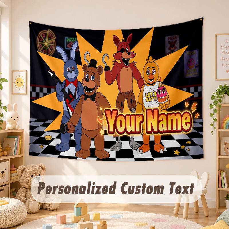 Custom Name Text Tapestry,Five Nights at Freddy’s Boho Wall Hanging, Decorative Backdrop Tapestry For Room