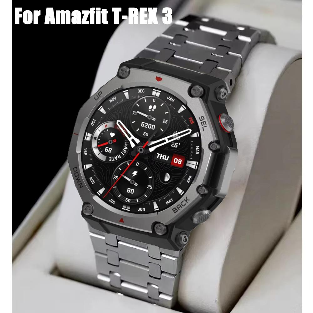 For Huami Amazfit T-Rex 2 Stainless Steel Watch Band with Butterfly Clasp