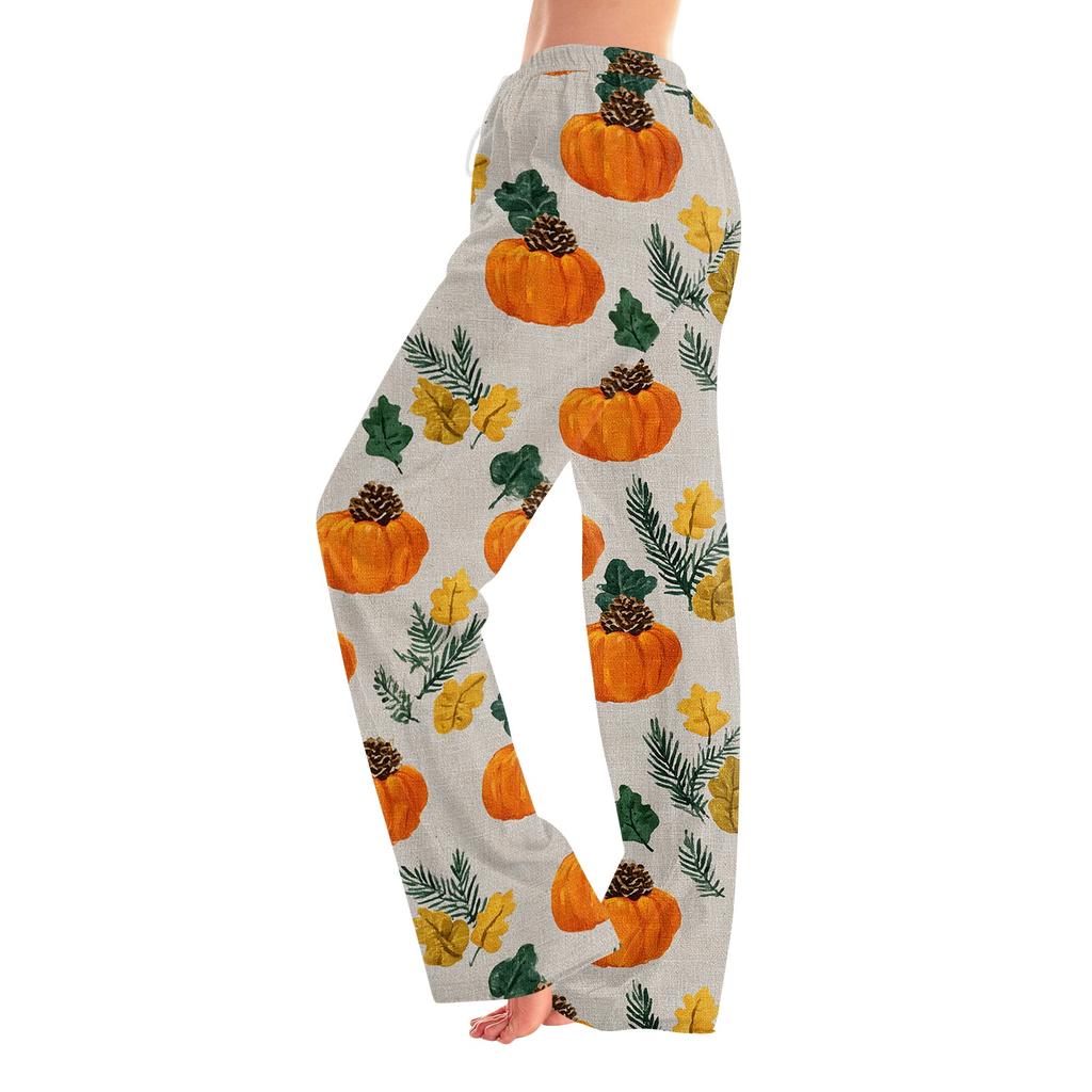 Women's Halloween Print Elastic Waist Drawstring Pajama Pants for Casual and Sleepwear