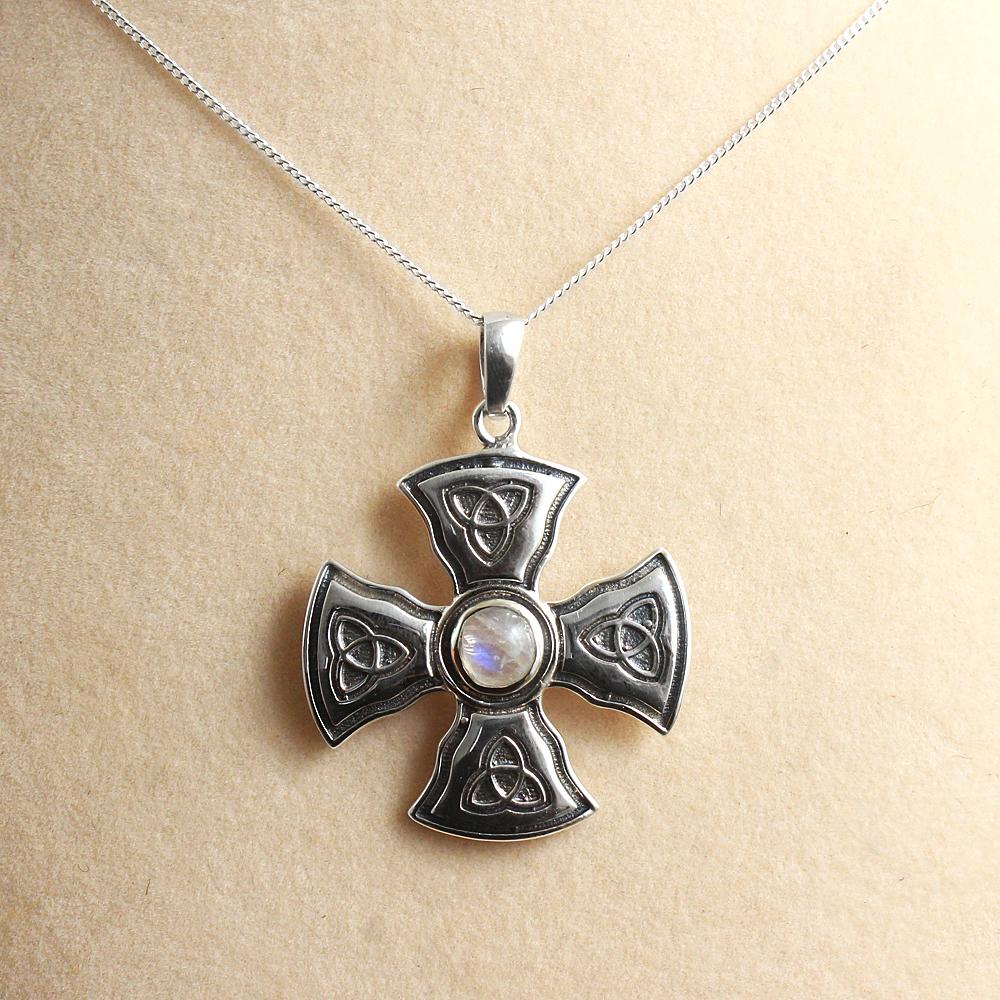 Moonstone Pendant, Maltese Cross Pendant, Silver Charm Jewelry, 925 Sterling Silver, Handmade Jewelry