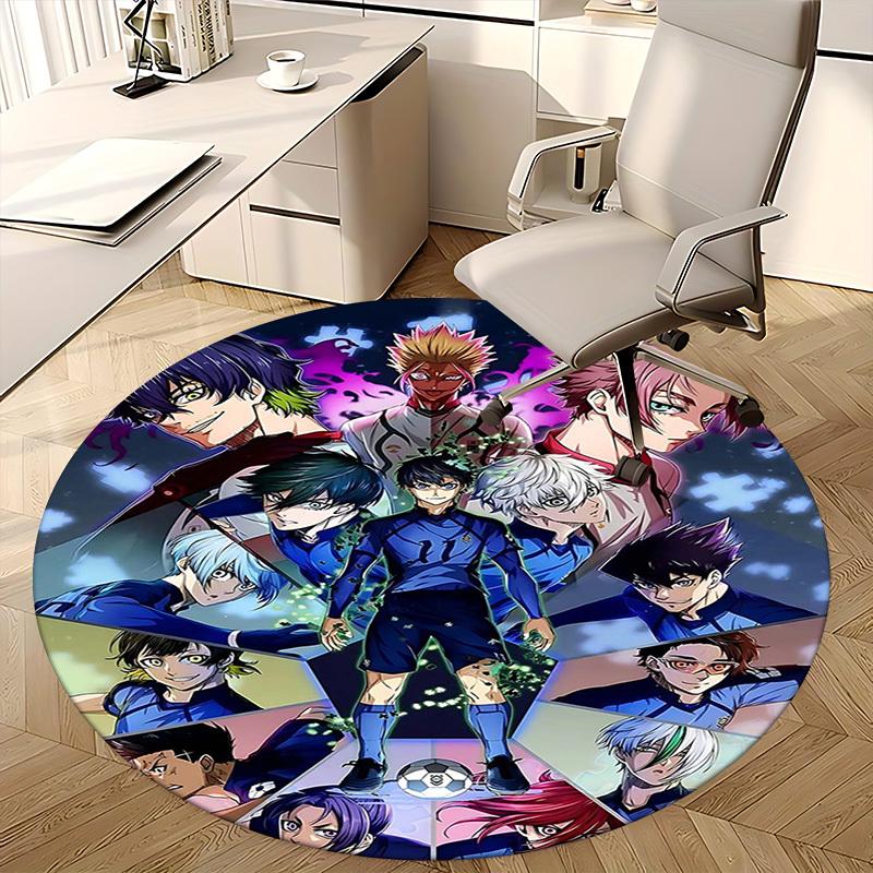 1pc Anime Design Round Carpet - Soccer Players Theme, Suitable for Office Chair Mat, Home Decor, Living Room, Bedroom, Game Room
