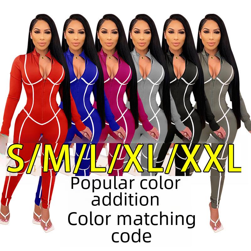 

K9756 2022 Женский сексуальный однотонный комбинезон с длинными рукавами Medium серый