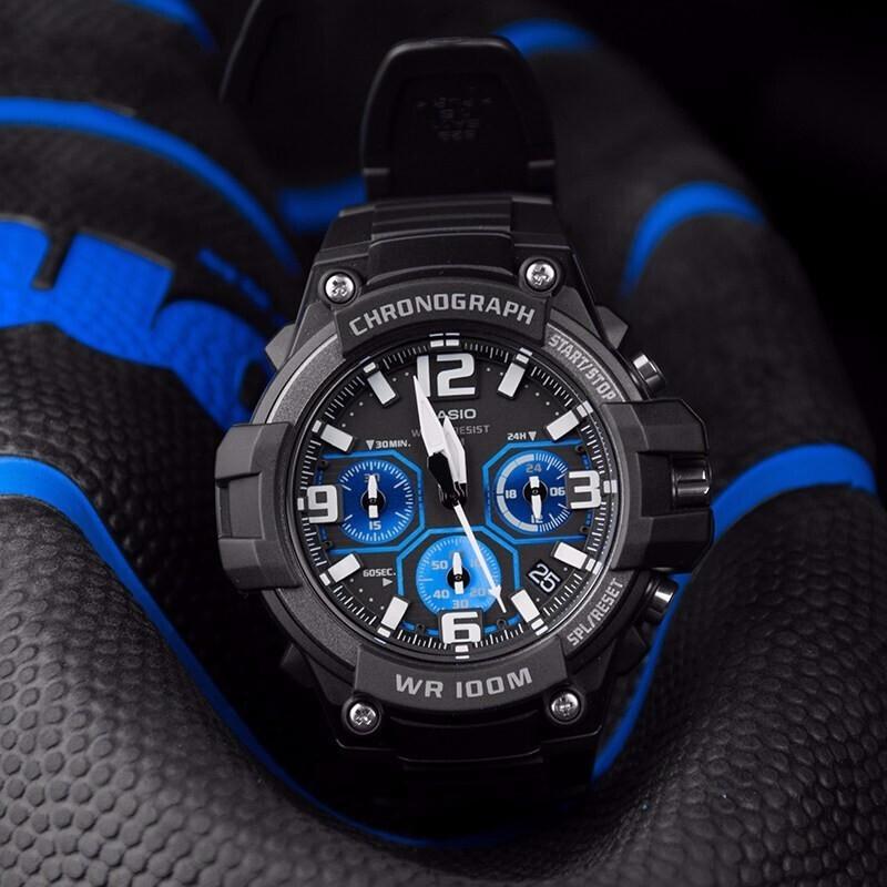 Casio DRESS Fashion Trend Contrast Color Street Retro Classic Three Eyes Six Pin Waterproof Sports Quartz Movement Resin Strap MCW-100H-1A2VDF