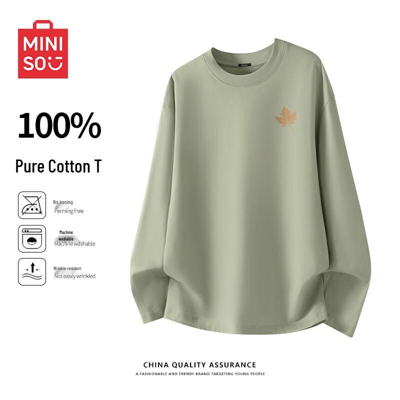MINISO Unisex Heavyweight Pure Cotton Long Sleeve Crew Neck T-Shirt