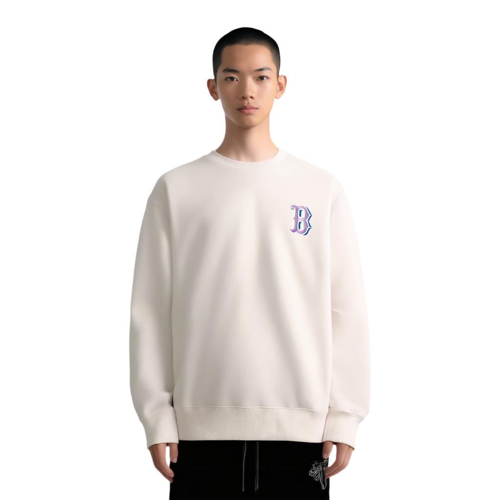 MLB Boston Red Sox Old English Letter Embroidered Crewneck Sweatshirt Unisex sweatshirt Cream 3AMTM0631-43CRS