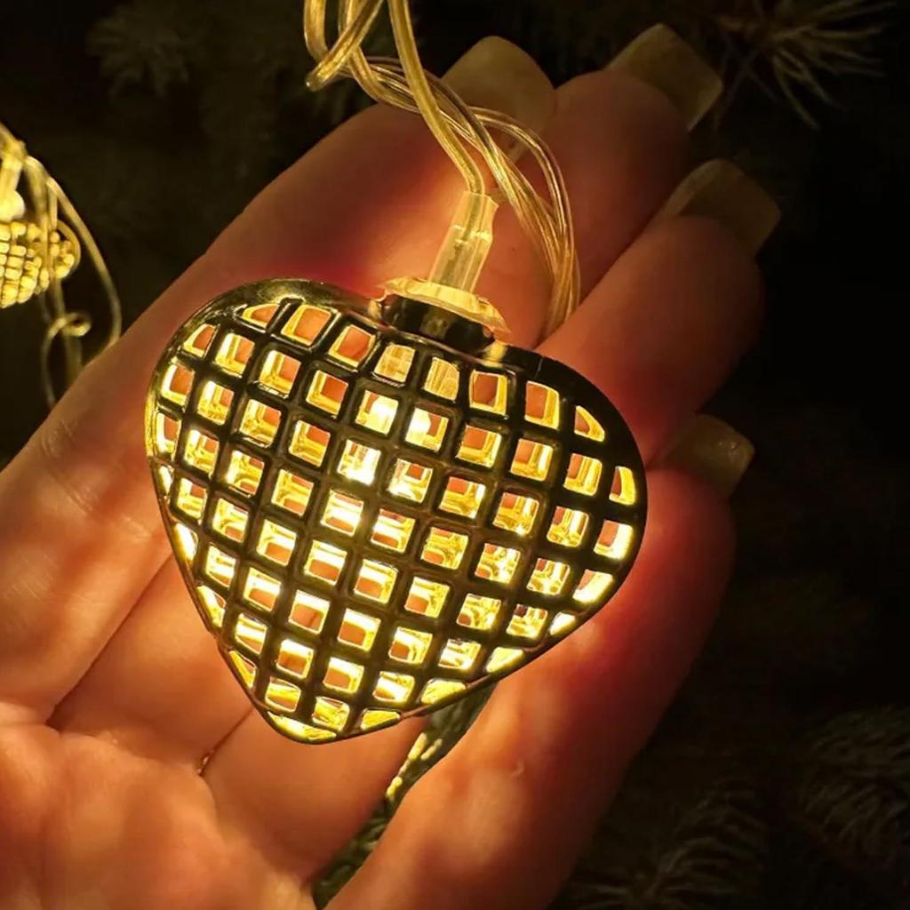 Metal Heart Led Lights - 4 Meter, 14 LED Warm Yellow Heart Shape Lights for Decoration, Decorations Lights