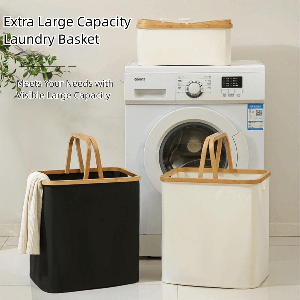 Oxford Cloth Folding Laundry Hamper Bamboo Handle Closet Organizer  Toy Storage