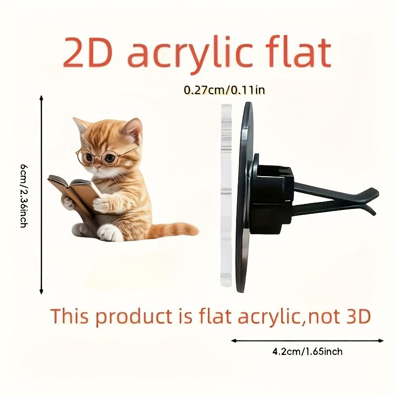 Płaska akrylowa dekoracja 2D, „Odświeżacz samochodowy” Kot czytający w okularach Akrylowy klips do kratki wentylacyjnej samochodu, Piękny prezent dla przyjaciół, Płaska dekoracja 2D