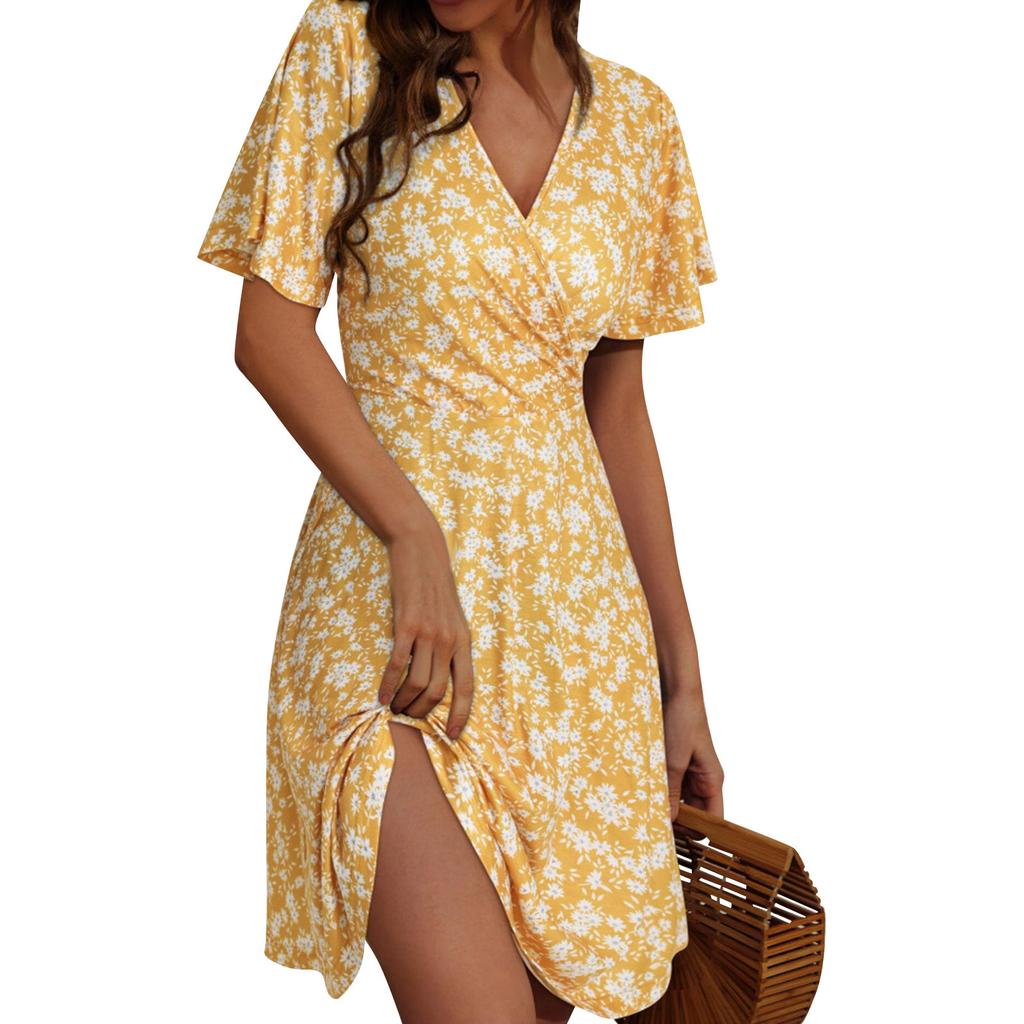 Women's Summer Dress Loose Beach Vacation Casual Deep V Neck Vest Dress Elegant Shirt Dress