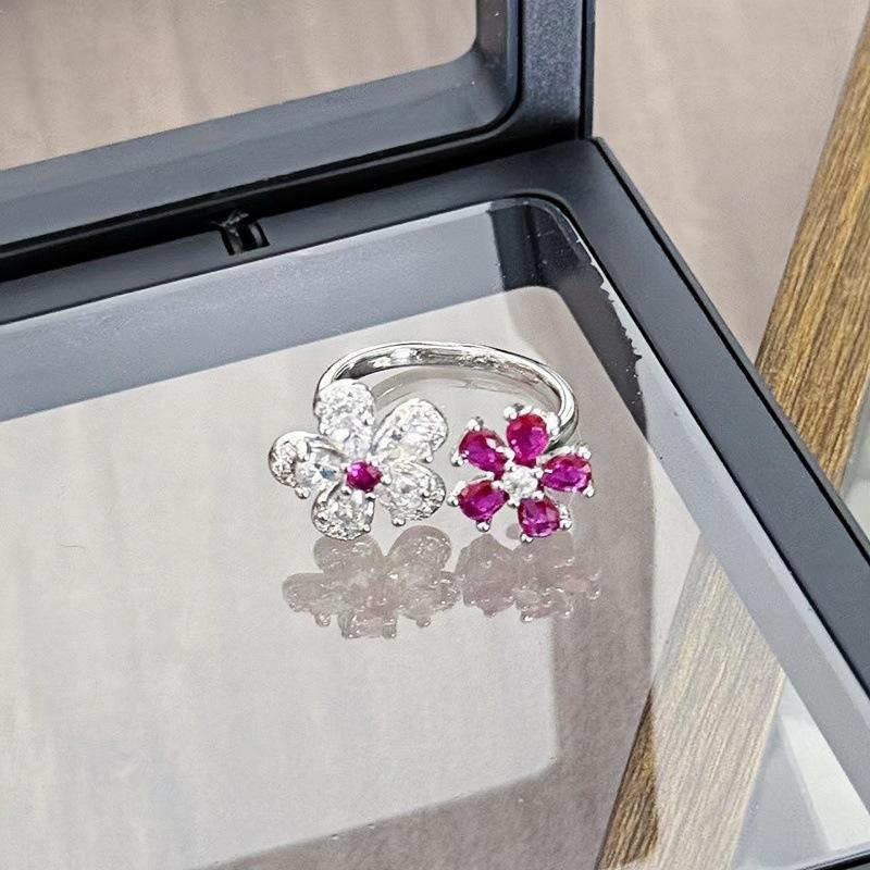 Bursting Full Of Diamonds, Flower Color Treasure, Sweet And Cool Opening Ring, Female Luxury Exquisite Niche High-End Sense Light Luxury Super Fairy