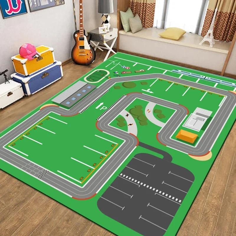 Transportation Track Crawling Mat Children's  Living Room Carpet Non-slip Machine Washable Area Rug for Kid’s Bedroom Floor Mat