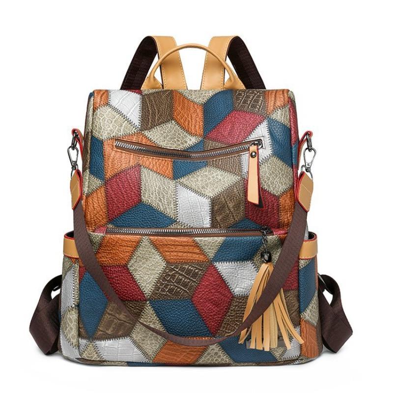 

New fashion backpack women s splicing contrasting color texture commuter backpack versatile casual multi-functional shoulder bag average size