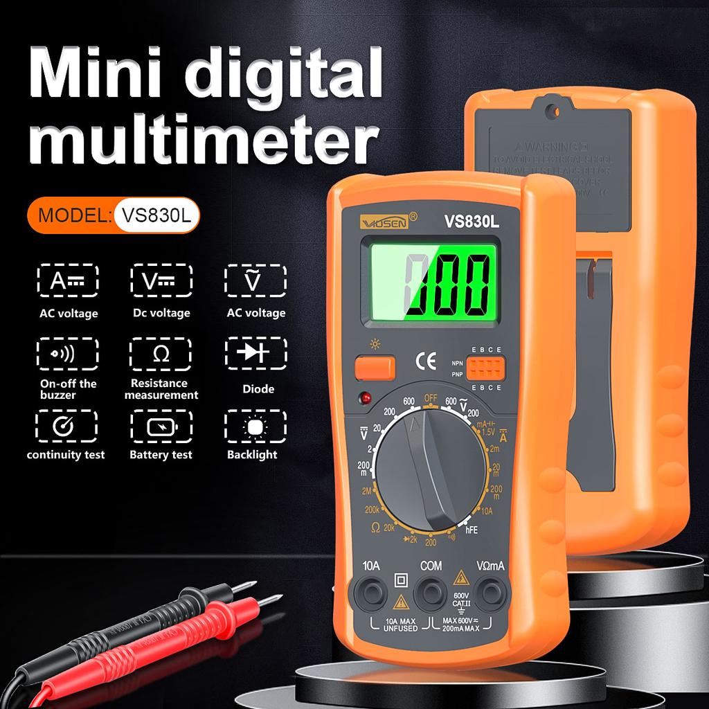 Digital Multimeter Manual Type AC/DC Voltage Current Tester Ohm Ammeter Detector Tool Backlit Screen 1999 Counts with Support