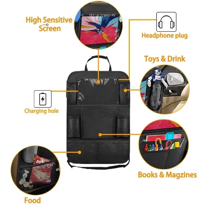 Aufbewahrungstasche für den Autorücksitz mit 2024 neuem Touchscreen-Tablet-Halter, automatischer Sitzschoner, Reise-Aufbewahrungstasche für Kinder
