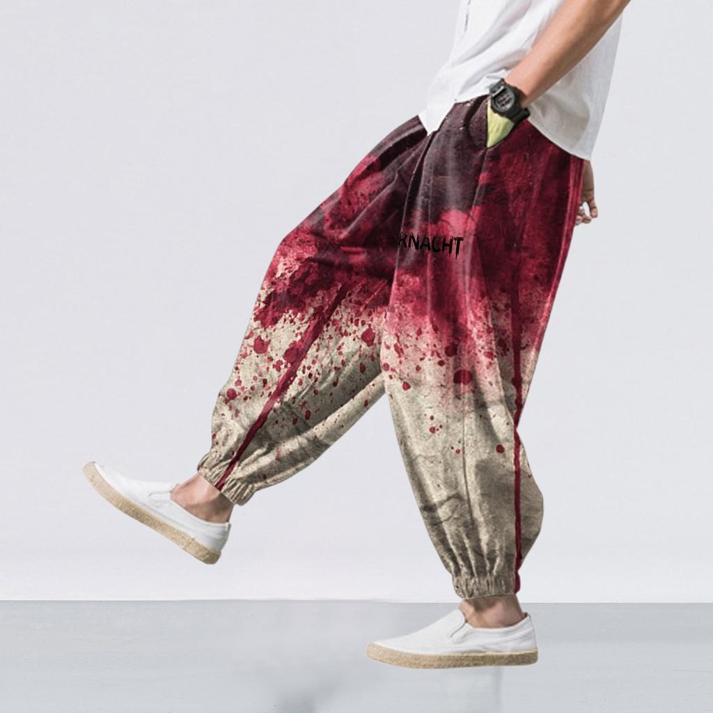Halloween Print - Casual Wide-leg Pants, Men's Loose Casual Pants
