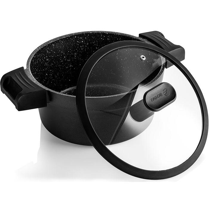 Casserole Induction 24cm, Fonte d'Aluminium Antiadhésif sans PFOA vitrocéramique FAGOR Alutherm Noir