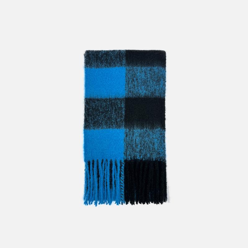 Wool Retro Large Plaid Scarf Women's Warm Soft and Waxy Atmosphere Scarf