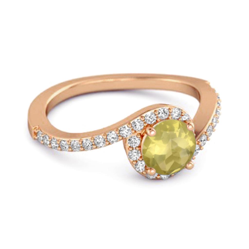 Lemon Quartz Halo Twist Pave Band Ring - 925 Sterling Silver Rose Gold Vermeil