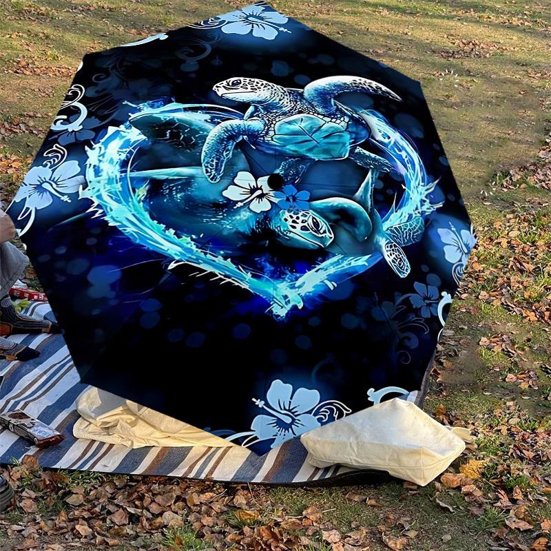 1PC Sea Turtles Heart Umbrella-8-Rib Reinforced Portable Folding Travel Suitable for All Seasons Outdoor Daily Use -J0408