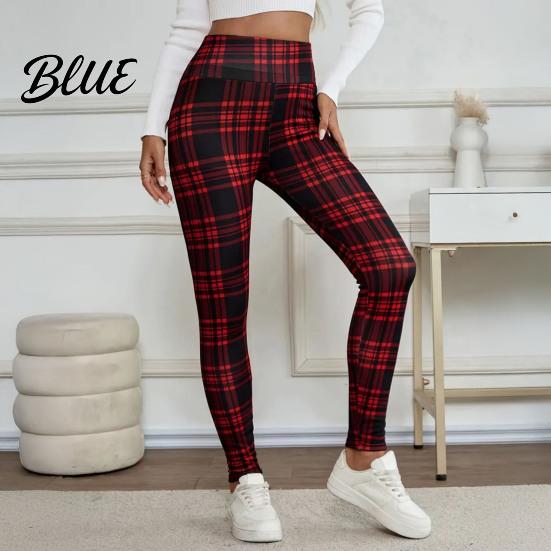 Dehnbare Freizeithosen Warme Winter Karomuster Elastizität Leggings Damen Hohe Verdickte Samtfutter Unterteile