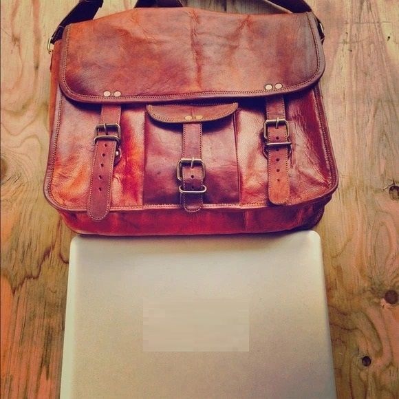 

Мужская подлинная винтажная коричневая кожаная сумка-мессенджер на плечо для ноутбука портфель 13 x 10 x 4 in