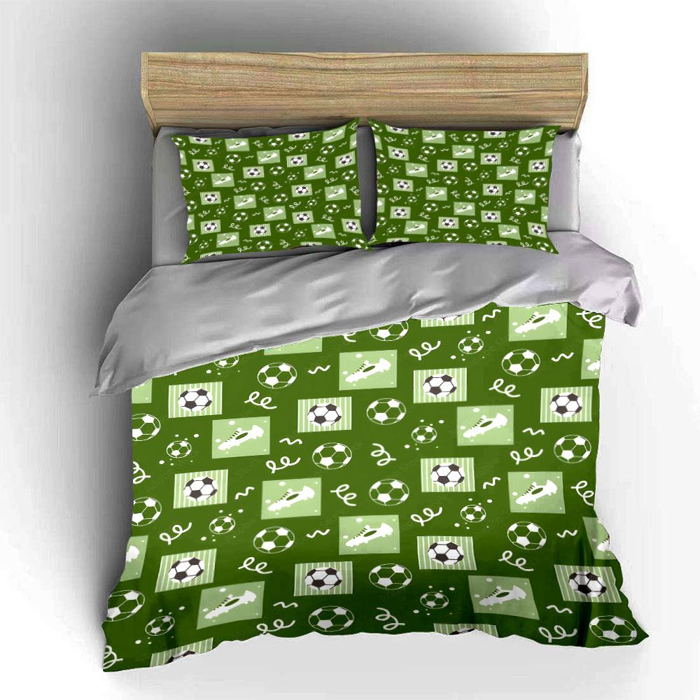Soccer-Themed Green Background Pattern Duvet Cover Set With 3D Printing Design Soft Polyester Bedding Set All-Season Comfort