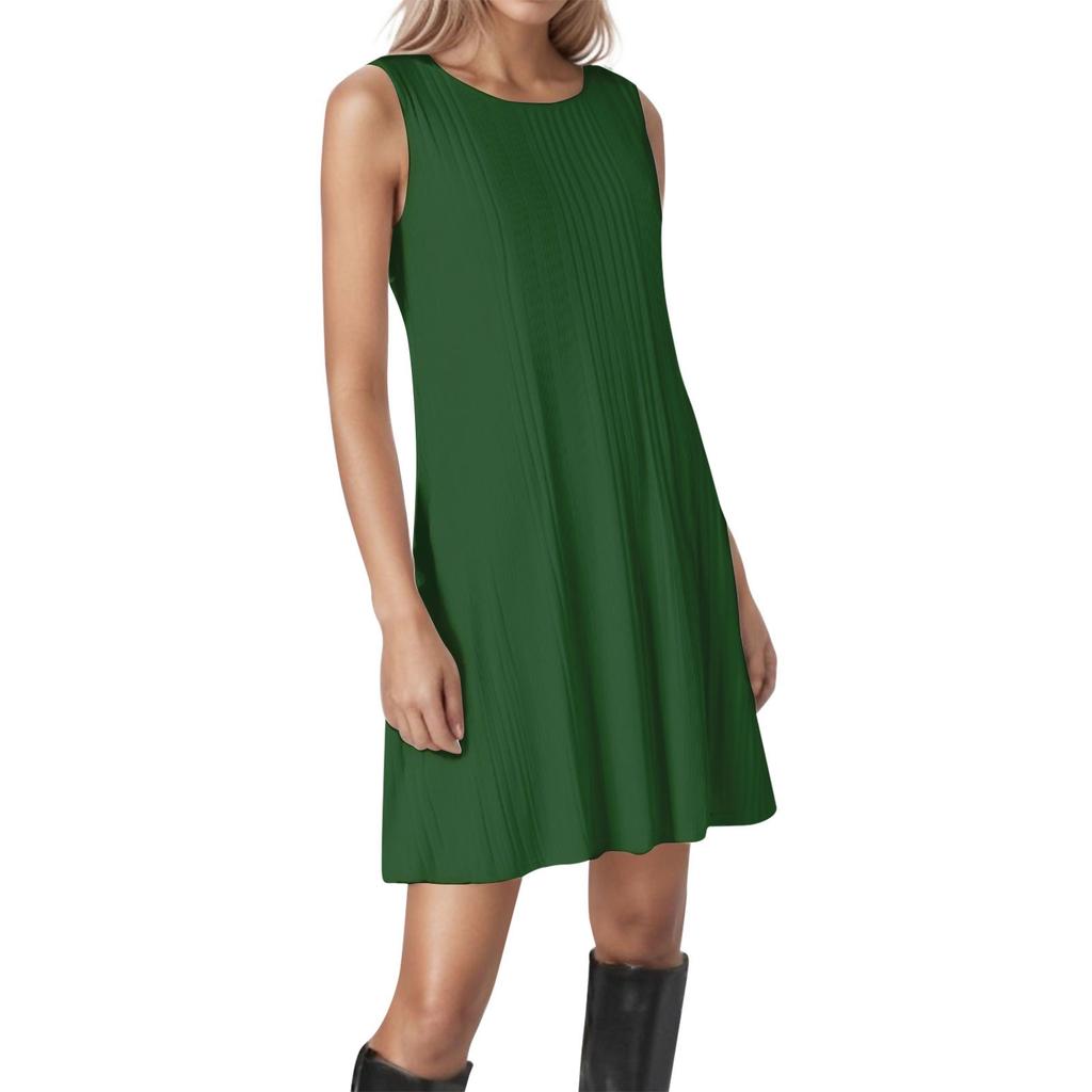 Women's Round Neck Sleeveless Striped Texture Solid Color Casual Dress