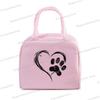 Colour Heart Cat Dog Paw Print Portable Lunch Bag Women Men Kids Food Thermal Box Multi-function Office Bento Insulated Handbag