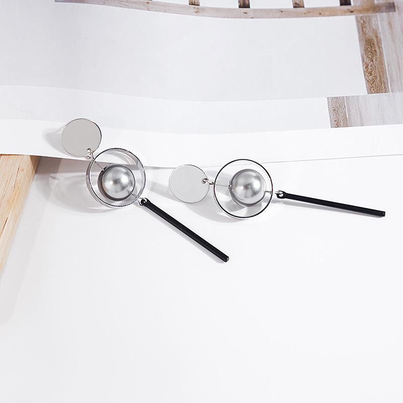 Simple Geometric Ring Stud Earrings, Cold Temperament Spherical Earrings, Fashionable Long Fringed Earrings