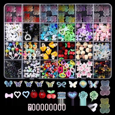24-Grid Manicure Accessories Set: Rose, Bow, Heart, Pearl & Small Flowers DIY Box