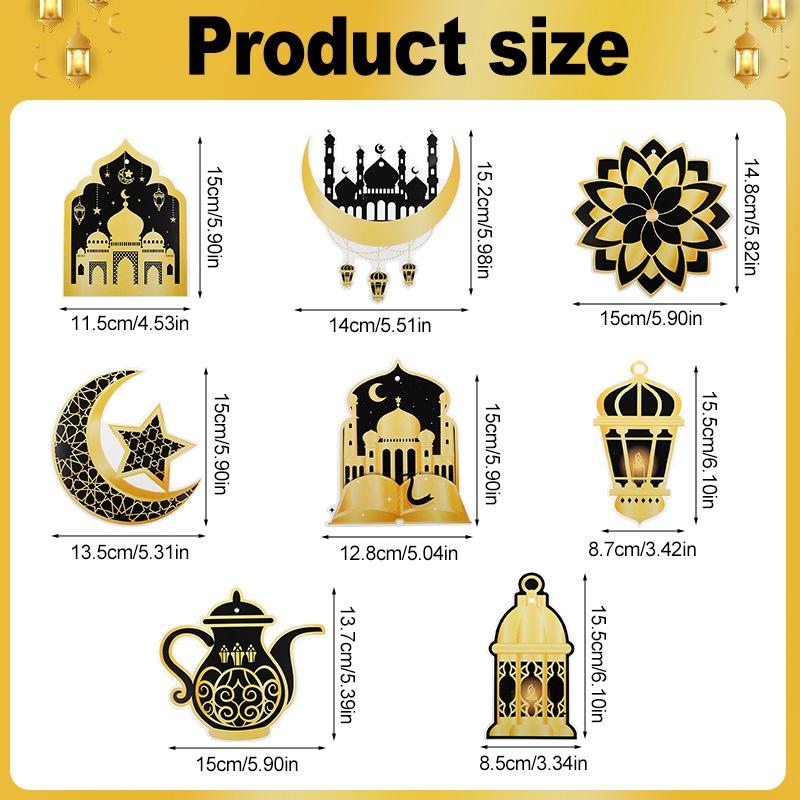8/16Pcs Ramadan Hanging Spirals Eid Mubarak Moon Star Swirls Banner Garland 2026 Islamic Muslim Party Home Decoration Supplies