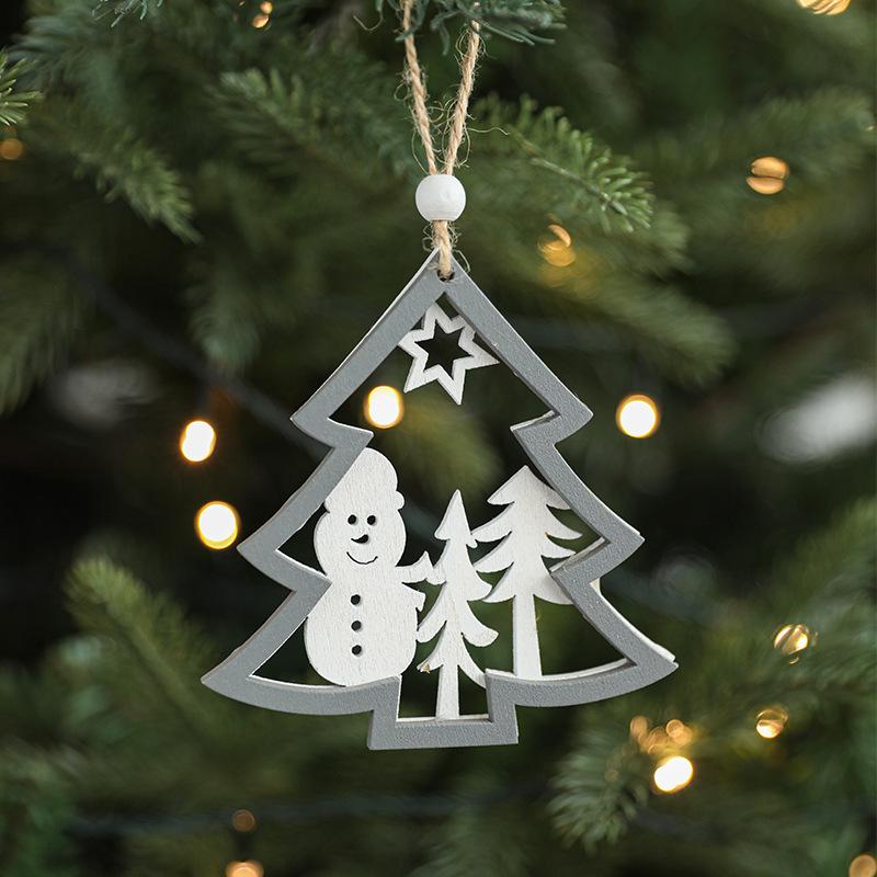 Cross Border Hot Selling Gray Wooden Hollow Christmas Pendant Wooden Wooden Creative Christmas Tree Hanging Decoration