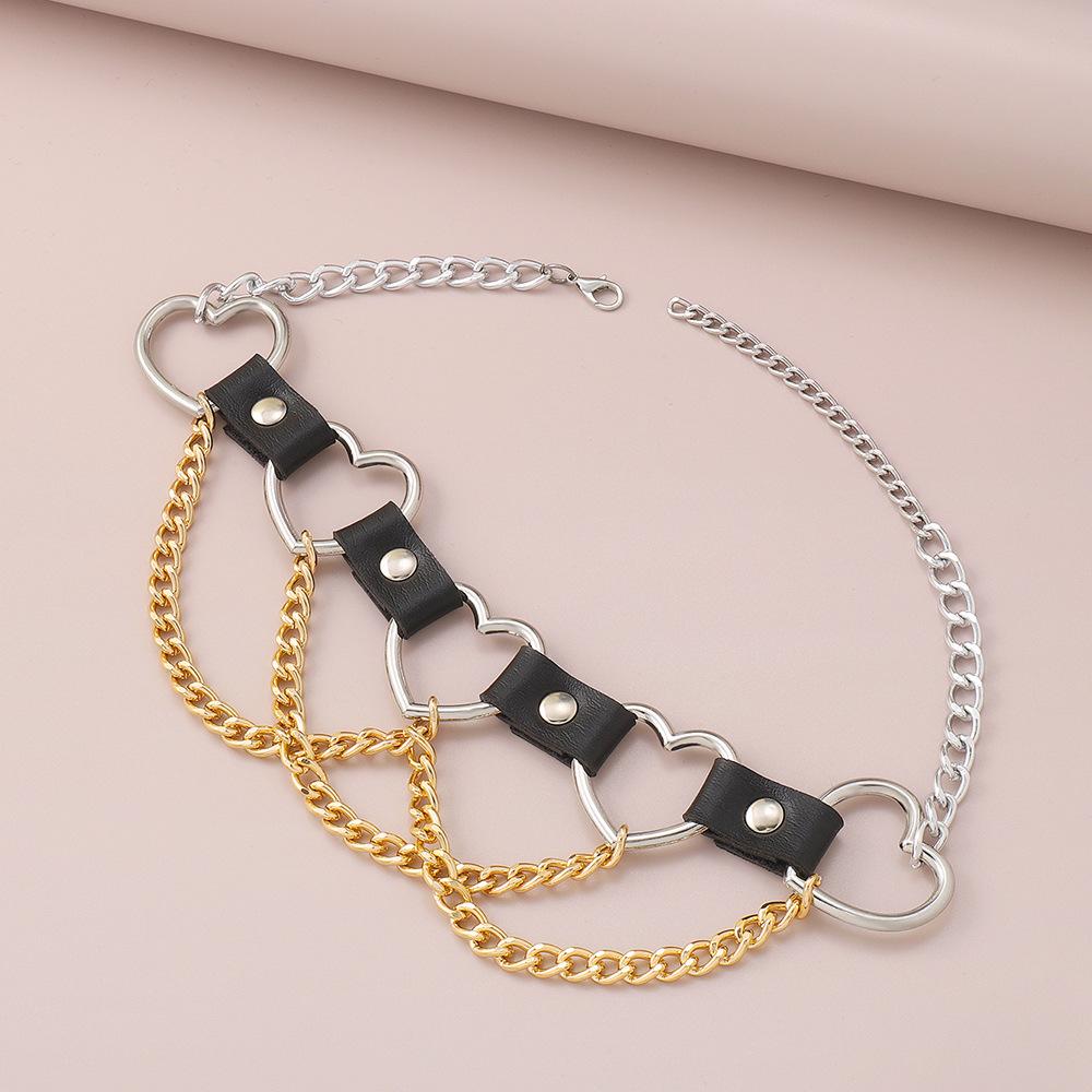 Women Hip Hop Punk Style Exaggerated Necklace Metal Texture PU Heart Jewelry Trendy Cool Personality Clavicle Necklace Jewelry
