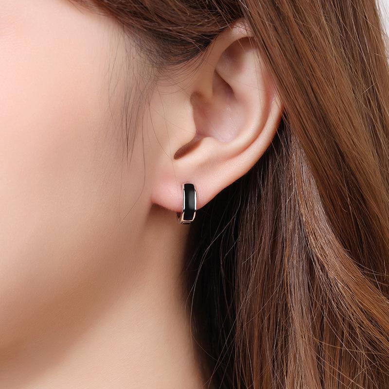 Buyee 925 Sterling Silver Small Clip Earring Circle Black Acrylic Sweet Earring for Woman Fashion Party Fine Jewelry Earring
